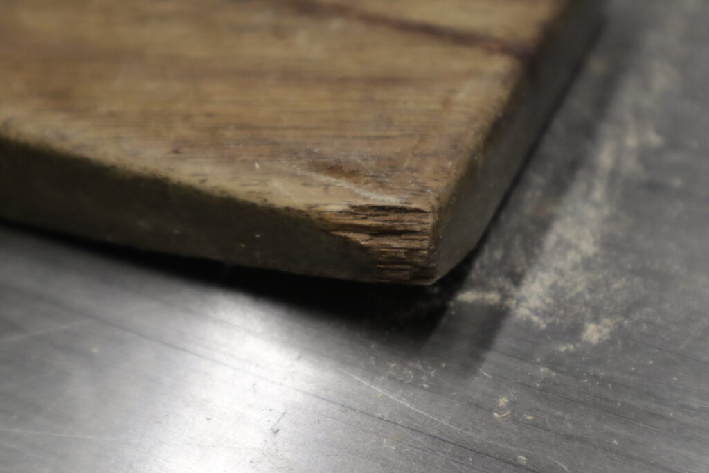 A large chip on one corner.