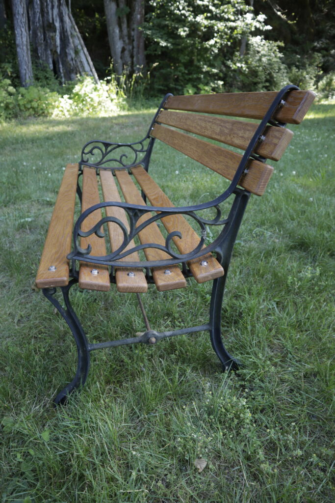 The restored garden bench