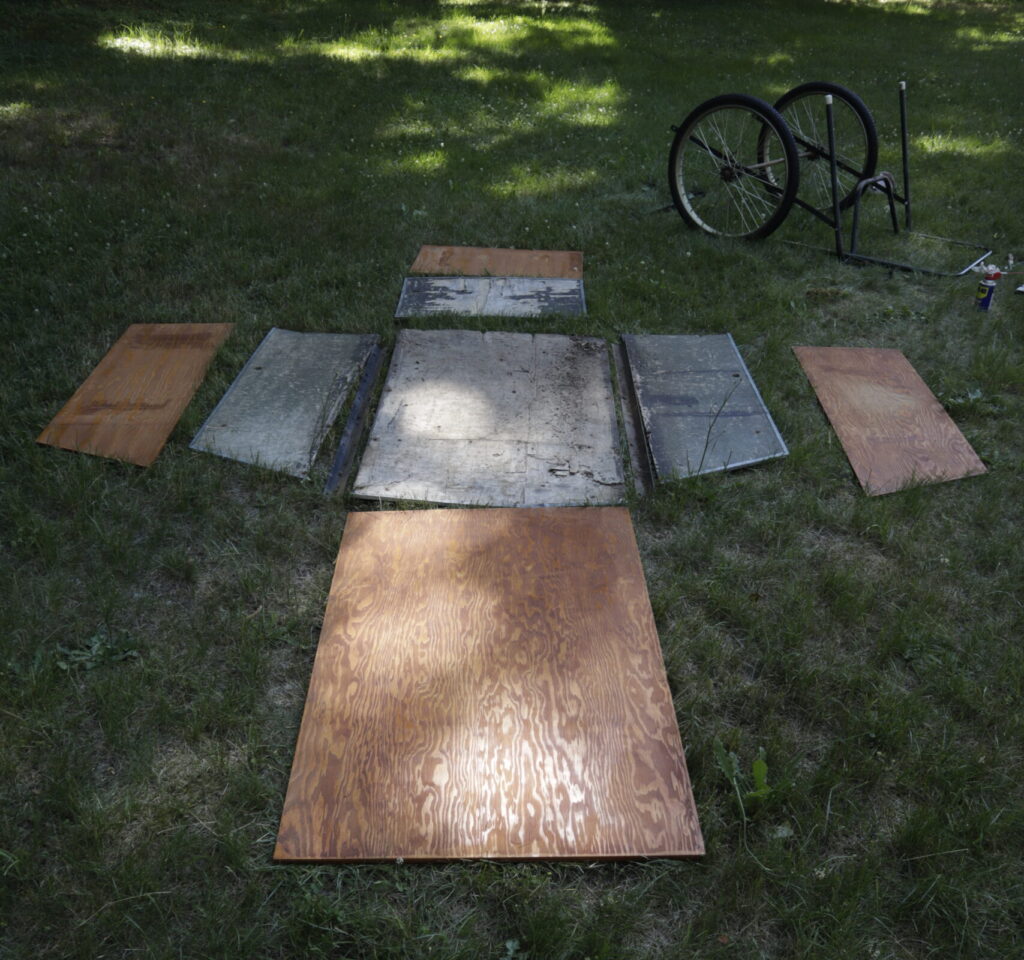 Garden cart wood pieces, old and new